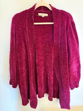 LOFT Chenille Open-Front Cardigan - Raspberry Pink
